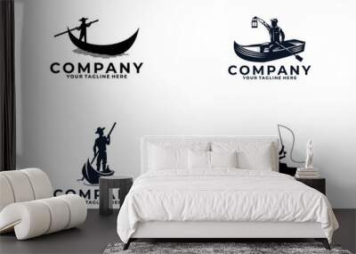 set of fisher man logo vector design silhouette Wall mural