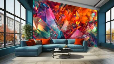 Shattered crystal shards in vibrant colors, creating a striking and energetic visual impact. Wall mural