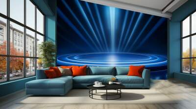 Spotlight background Illuminated blue stage Divine radiance Backdrop for displaying products Wall mural