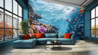 Underwater animal swimming in deep blue sea tropical reef beauty. Wall mural