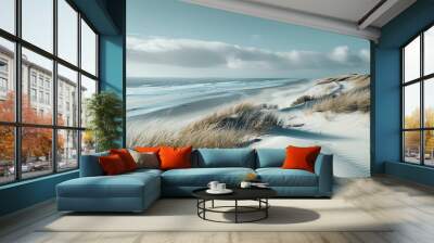 View from dune top over North Sea.  Wall mural