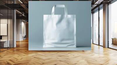 White tote bag mockup on a grey background.  Wall mural