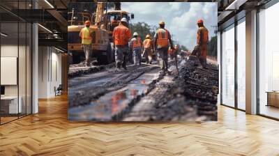 workers at work road construction Wall mural