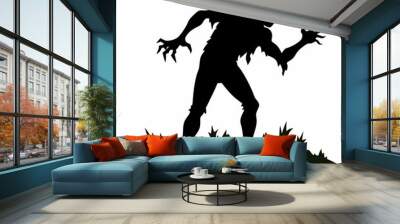 A zombie emerging from the ground silhouette vector illustration on white background Wall mural