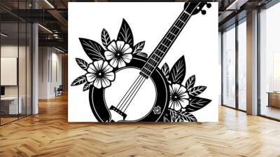 Banjo floral silhouette vector illustration on white background Wall mural