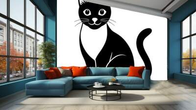 black and white cat illustration Wall mural