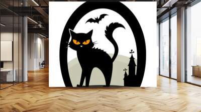 Black cat arching back vector illustration on white background Wall mural