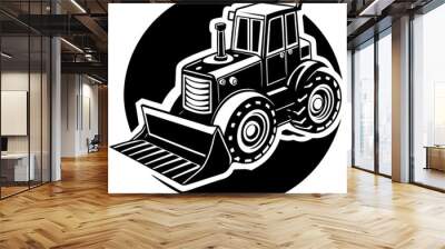 Bulldozer silhouette vector illustration on white background Wall mural