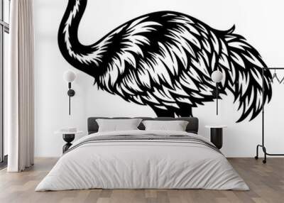 Emu silhouette vector illustration on white background Wall mural