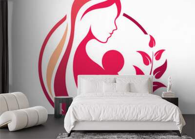 Newborn mother logo concept silhouette vector illustration on white background Wall mural