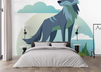 Wolf on hill silhouette vector illustration on white background  Wall mural