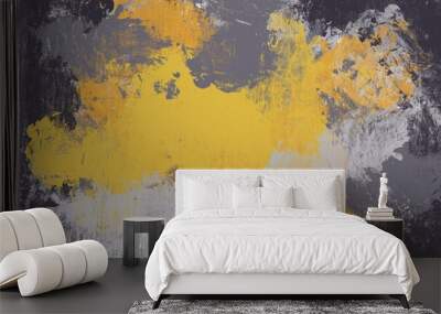 Unique painting art with grey, yellow and orange oil paint brush for presentation, card background, banner back to school, wall decoration, or t-shirt design Wall mural