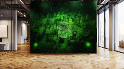 Digital fingerprint security concept, binary digits background, green Wall mural