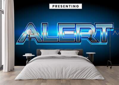 Editable text effect shiny blue and gold metallic style Wall mural