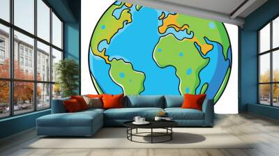 A cartoon of a globe with a face and a face that saysthe earth Wall mural