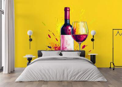 Abstract background design made from an empty wine glass and bottle. Wall mural