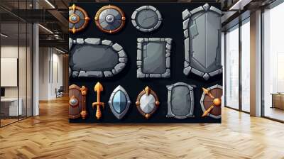 Antique fantasy shields set. Weapons collection. Game design concept. Wall mural