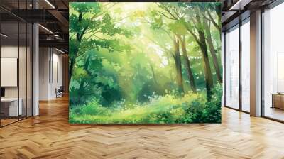 Beautiful foggy morning at the old oaks avenue - digital art Wall mural