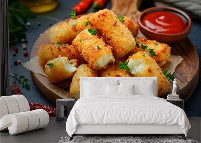 fried mozzarella sticks and lettuce ,cheese ball and ketchup Wall mural