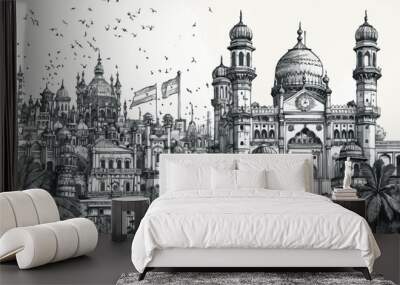 Hand drawn sketch of Gateway of india Mumbai, India in vector illustration Wall mural