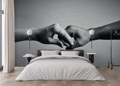 Hands of man people fist bump team teamwork and partnership business success, Black and white Wall mural