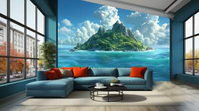 Tropical palm island sand and stones. 3d illustration Wall mural