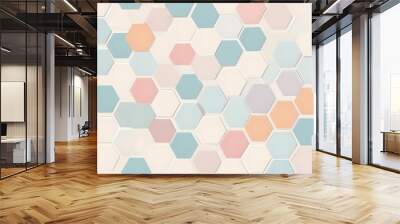 3D Futuristic honeycomb mosaic white background. Realistic geometric mesh cells texture. Abstract white vector wallpaper with hexagon grid Wall mural