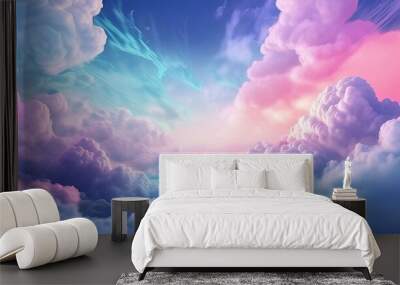 3d render, abstract fantasy background of colorful sky with neon clouds isolated on a white background Realistic daytime.  Colorful cumulus atmosphere phenomenon. Realistic sky clip art element Wall mural