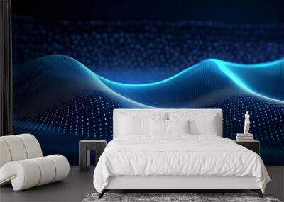 Abstract blue background of points. Falling cyber particles. Big data stream. 3d rendering, Stream of binary code. Blue matrix background. Falling dots texture on dark backdrop. Digital computer code Wall mural