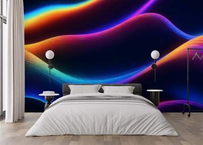 Abstract dark holographic iridescent neon background fluid liquid glass curved wave in motion 3d render. Gradient design element for banners, backgrounds, wallpapers, and covers Wall mural