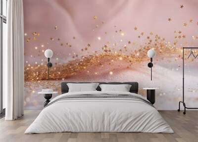 Abstract modern magic gold dust background over Pink. Beautiful golden art widescreen background.  Wall mural