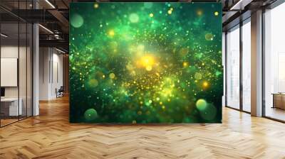 Asymmetric green light burst. abstract beautiful rays of lights on a dark green background with the colors of green and yellow.  Wall mural