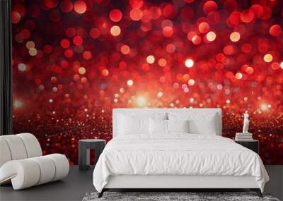 Bokeh background with red and silver light glitter and diamond dust subtle tonal variations abstract maroon red christmas holiday winter background. Wall mural