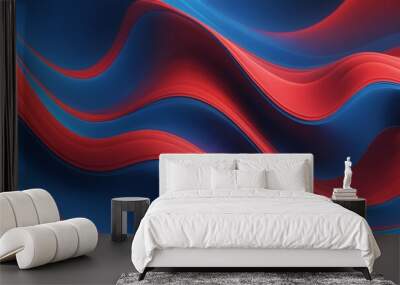 Dark blue and red smooth refracted waves abstract background. Elegant design.  Wall mural