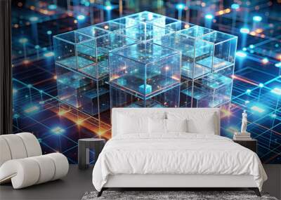 Futuristic metaverse digital cubes block technology network connection concept, the time of technology and artificial intelligence  Wall mural