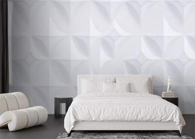 Modern 3d abstract white silver geometric rippled universal background for business presentation. Abstract elegant seamless pattern. Minimalist empty triangular BG. Wall mural