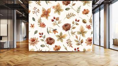 Rustic flowers with seamless patterns. Watercolor floral print, fall design. Autumn-themed botanical wallpaper. Entle bright tiny flower pattern For autumn print dress Wall mural