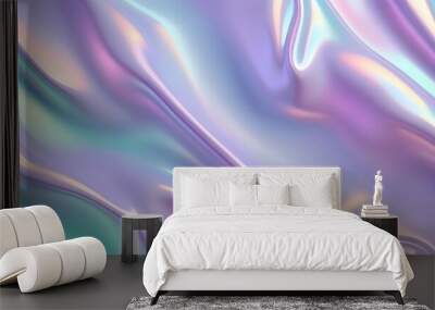 Seamless trendy iridescent rainbow foil texture. Soft holographic pastel unicorn marble background pattern. Modern pearlescent blurry abstract swirl illustration.  Wall mural