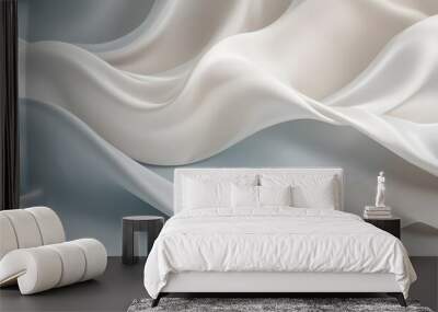 The gray satin texture is a white silver fabric silk panorama background with beautiful soft blur pattern natural. White abstract background with waves. abstract White wave business background, b Wall mural