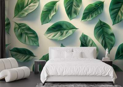 High-resolution cutouts of rubber plant leaves with their glossy, deep green surfaces Wall mural