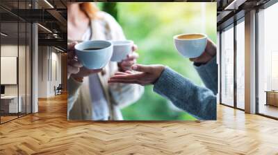 Close up image of people enjoyed talking and drinking coffee together Wall mural