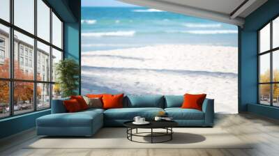 Landscape image of tropical white beach with blue sky background Wall mural