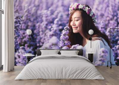 Portrait image of an asian woman in a beautiful Margaret flower field Wall mural