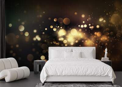 Abstract blur glitter golden lights background. Generative AI Wall mural