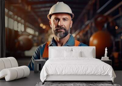 Portrait of a caucasian male engineer working in a factory Wall mural