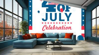 4th of July celebration poster templates vector illustration. American flag frame background. Flyer design Wall mural