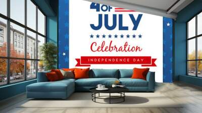 4th of July poster templates Vector illustration. USA flag waving frame on blue star pattern background. Flyer design Wall mural