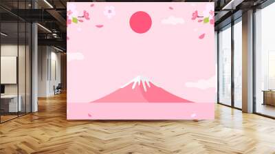 Cherry Blossoms branch with Mountain Fuji  background vector illustration. Japan spring season Wall mural