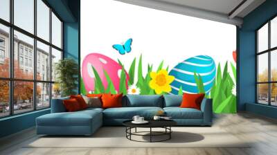 Colorful Easter egg in the spring meadow isolated on transparent background illustration. PNG file Wall mural