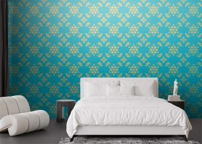 Luxury Thai pattern gold and turquoise theme background vector illustration. Lai Thai element pattern. Wall mural